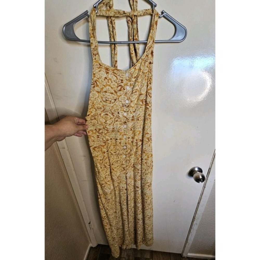 Free People Tie Smocked Combo Cut Out Wide Leg Boho Jumpsuit‎ Resort Romper XS
